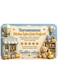 Resim Oyuncak Mağazası Temalı Thank You Kartı Müşteri Yorum Kartı 8x5 Cm Açık Mavi 
