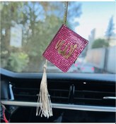 Resim Fuşya Taşlı Dikiz Aynası Allah Yazılı Kuran-ı Kerim 