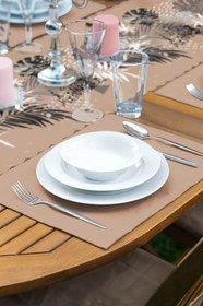 Resim RealHomes Rustic House Dijital Baskılı 1 Adet Runner & 4 Adet Sütlü Kahve Renkli Amerikan Servis 