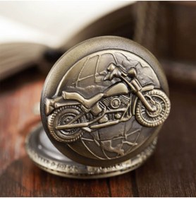 Resim hediyesahibi Retro Motosiklet Büyük Boy Kuvars Köstekli Kolye Saat 