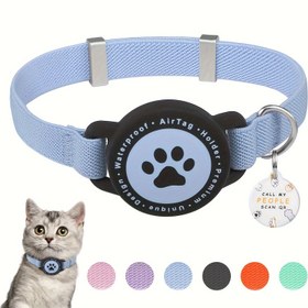 Resim Evcil Hayvan Tasması AirTag Tutucu ile, Şık Düz Desen, Hafif Polyester, Rahat Elastik, QR Kimlik Etiketi ve Çanlar ile, Yavru Kediler ve Küçük Köpekler için (19,05-31,75 cm), Çoklu Renkler, Cadılar Bayramı, Trend Kedi Aksesuarı 