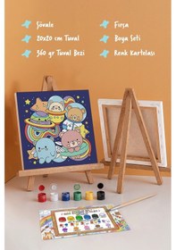 Resim Uzay & Astronot Ayıcık Figürlü Çocuk Boyama Tuvali Şövaleli Boya Seti 20x20 