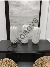 Resim Cottonova C33 Dekoratif Vazo Çiçekli Ve Vazo Kristal 2li Beyaz 