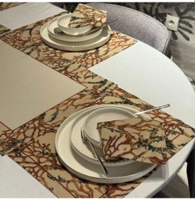 Resim Keten 6 Lı Lalin Desen 6 Amerikan Servis & 1 Runner 6 Peçete Çok Renkli 