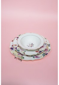 Resim Rose Deluxe New Bone 24 Parça Yemek Takımı Sofra Sunum Seti Beyaz - Pembe 
