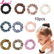 Resim 10 adet LOBABA Saten Saç Lastikleri - Kadınlar için Mini Scrunchies, Kalın Kıvırcık Saçlar İçin Nazik Olmayan Buruşma Elastik Saç Bantları, 10 Çeşitli Renkler (Siyah/Kahverengi/Bej/Pembe/Lavanta/Mor/Gri/Beyaz) - At Kuyruğu Tutucular, Uyku & Antrenman Saç Aksesuarları, Zarif Saç Parçası, Pürüzsüz Saten Bitiş 