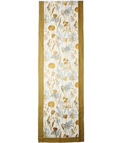 Resim Çiçek Nakışlı Yağ Yeşili Keten Runner - 55x350 