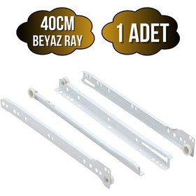Resim Beyaz Metal Çekmece Rayı Tekerlekli Mobilya Dolap Çekmece Rayı Beyaz 40cm 1 Takım Metal Çok Renkli 