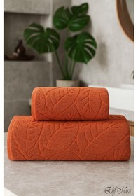 Resim Banyo & Yüz Havlusu Seti Dokulu %100 Pamuk 90x150 + 50x90 Cm Foliva Turuncu 