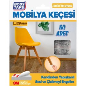 Resim Boss Tape 3M Yapışkanlı 60 Adet 20MM Gri Mobilya Sandalye Masa Ayağı Keçesi 