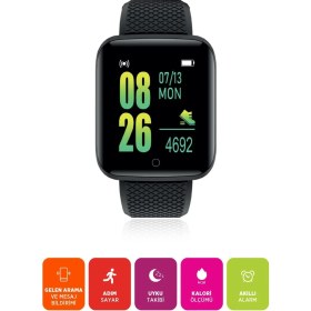 Resim Polosmart PBS153 Titreşimli Adım Sayar Müzik Kontrol Spor Mod Bluetooth Akıllı Saat Siyah 
