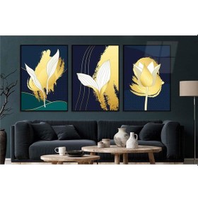 Resim Alüminyum Çerçeveli Gerçek Cama Baskı Sanat Temalı 3'lü Set Cam Tablo 0006 