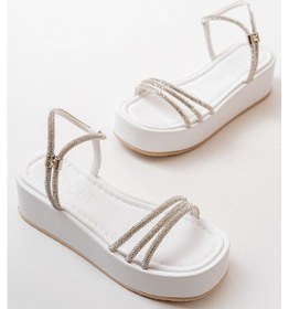 Resim 861-1100 Beyaz Taşlı Dolgu Kadın Sandalet Beyaz 