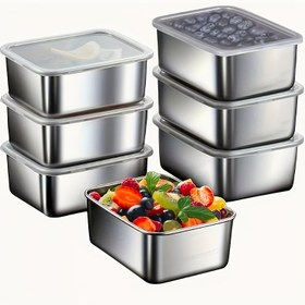 Resim 3 adet Kapaklı Paslanmaz Çelik Gıda Saklama Kapları - Sızdırmaz, Yığınlanabilir, Kamp, Piknik, Ofis ve Okul Kullanımı için Mükemmel, Salatalar ve Atıştırmalıklar için İdeal, Piknik Gereçleri|Yığınlanabilir Kaplar|Dayanıklı Gıda Saklama, Gıda Saklama Kapları 