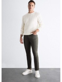 Resim Defacto Chino Kanvas Pantolon Slim Fit Dar Kesim Pamuklu Esnek Dar Paça C9441AX24AUKH444 Haki 