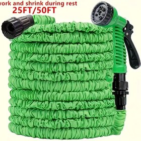 Resim Su Tabancası, Kapatma Valfi ve Çoklu Püskürtme Modları ile Dayanıklı Genişletilebilir Bahçe Hortumu, 25ft/750cm, Köpek Banyosu, Bitki Sulama, Araba Yıkama ve Evcil Hayvan Duşları için İdeal, Bahçe Hortumu | Ergonomik Tutma | Kauçuk Hortum 
