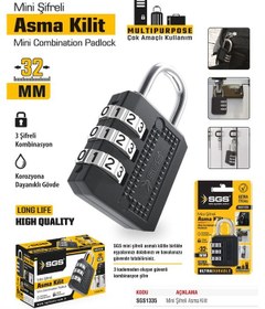 Resim Sgs1335 - Bavul Valiz Çanta Dolap Kasa Mini Şifreli Asma Kilit 32mm - 3 Komibnasyonlu 