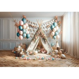 Resim Venspor Vintage Çadır ve Balonlu Arkaplan 200 x 150 cm Pastel Temalı Parti ve Fotoğrafçılık Için Fon Duvar Örtüsü 