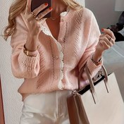 Resim Kadınlar için Şık Dantel Süslemeli Açık Ön Kardigan - İlkbahar Yaz Sonbahar İçin Yumuşak Pastel Pembe Hafif Kazak, Açık Yaka Tasarımlı Yarı Şeffaf Katman Parçası, Dantelli Kardigan, Günlük Giyim, Nefes Alabilen Kumaş, Şık Örtü, Trend Kıyafetler 