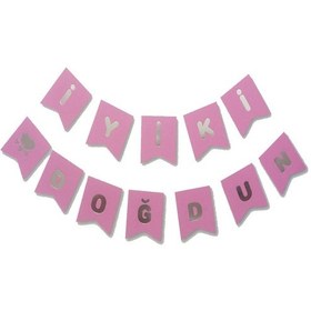 Resim Pembe Gümüş Doğum Günü Süsü Iyi Ki Doğdun Yazı Banner 