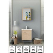 Resim Biani Fix Loft 55 Cm Banyo Dolabı,Seramik Lavabolu, Aynalı,Lavabo Dahil,Mdf,Aybe Bej 