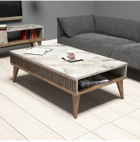 Resim Variant Milan Orta Sehpa - Ceviz / Beyaz Mermer 