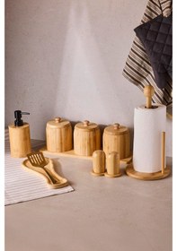 Resim Pisa 13 Parça Tezgah Üstü Bambu Mutfak Seti Kahverengi 