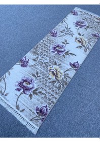Resim Mor Sarı Kesme Yolluk 80x230 Kesme Saçaklı Akrilik Halı 