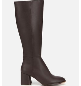 Resim Kadın Kahverengi Dikiş Detaylı Topuklu Çizme Kahverengi 