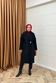 Resim Yaren Premium Kumaş Broş Detay Kaban Siyah 5511-SIYAH - 44 