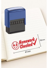 Resim Öğretmen Kaşesi Homework Checked Kaşesi Kendinden Mürekkepli Kırmızı Baskı Kırmızı 