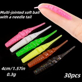 Resim 30 Rastgele Renk Av Tüyü Kuyruklu Çok Bölümlü Yumuşak Kurbağa Mikro-Obje Yumuşak Av Çok Bölümlü Kök Av 40Mm/0.3G 