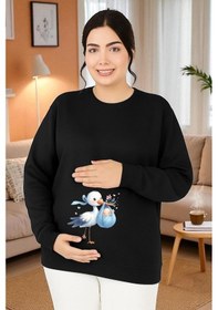 Resim Benroma 3 İplik Penye Baskılı Hamile Sweatshırt 