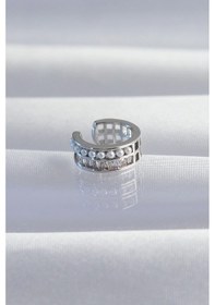 Resim Pirinç Gümüş Renk İncili Baget Taşlı Earcuff Küpe - Tj-bkp9338 Çok Renkli çok renkli 