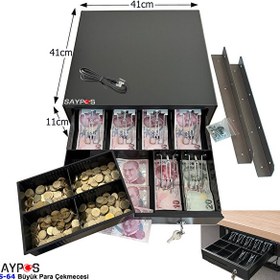Resim Saypos 6 Banknot Gözlü Masa Altı Montaj Askılı Pos Bağlantılı Anahtardan Açılır Para Çekmecesi 41x41x11 CM 