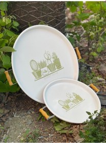 Resim İkili Yuvarlak Sunum Tepsisi Seti Renkli 