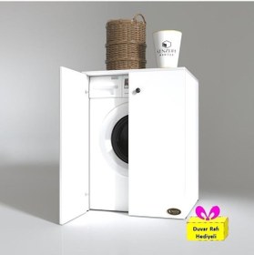 Resim Kenzlife Çamaşır&kurutma Makinesi Dolabı Büyük Boy Kapaklı Lubmila Byz 100 80 70 Banyo Ofis Arkalıksız + Tekli Duvar Rafı Hediyeli Beyaz 