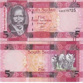 Resim Güney Sudan 5 Pound 2015 Çil Kondisyon. 