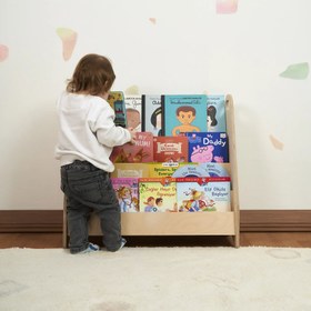 Resim Geniş Hacimli Montessori Kitaplık (4 Raflı) – Doğal Huş 
