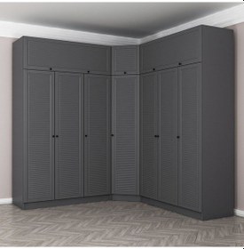 Resim Kale 7 Kapaklı 4 Çekmeceli Köşe Dolap + Yüklük Antrasit Mebran Panjur 235cm Antrasit 