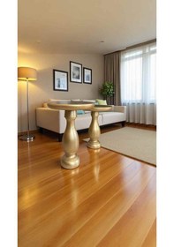 Resim Altın Renkli Ahşap Yan Sehpa Takımı 2 Li Mantar Sehpa Seti Bej 