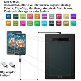 Resim Elivora Xp-Pen Star G960S 12.5x8.25 Inç Grafik Tablet 8192 Basınç 4 Tuşlu 