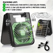 Resim Cloudstore Gunes Enerjili Portatif Fan Led Gece Lambasi El Feneri 9000mah Usb Sarj Kamp 