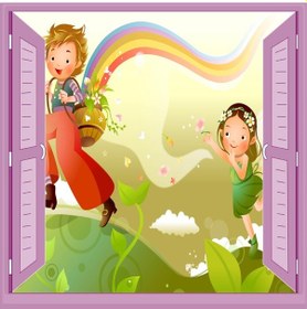 Resim Çocuk Odası Bebek Odası Pencere Poster Duvar Kağıdı Gök Kuşağı 