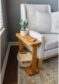 Resim Ahşap Yan Sehpa 2 Katlı Açık Ceviz 5016 