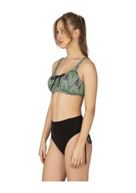 Resim Endeep Kadın Büyük Beden Balenli Destekli Bağlama Detaylı Yeşil Desenli Bikini Takımı-yeşil Yeşil 