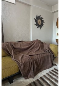 Resim Sofline Kadife Şönil Koltuk Örtüsü, Kaymaz Kanepe Örtüsü, Koltuk Şalı 180 X 220cm Kahverengi 