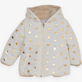 Resim Kız Bebek Mont Simli Yıldız Desenli Ekru Soft (6 Ay-2 Yaş) 