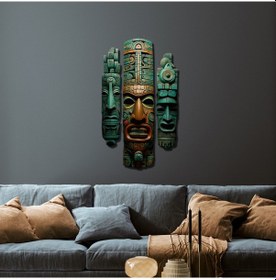 Resim Aztec Totem Trio Metal Tablo 