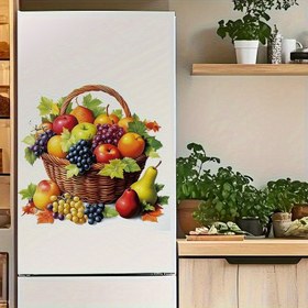 Resim 1 Adet Gerçekçi Meyve Sepeti Duvar Çıkartmaları - Elma, Üzüm, Armut, Yapraklar - Mutfak, Oturma Odası, Banyo, Giriş İçin Su Geçirmez Yapışkanlı Duvar Kağıdı Stickerları - Sonbahar Hasat Tasarımlı Modern Ev Dekoru - Kolay Uygulama & İz Bırakmayan Çıkarma - Dayanıklı Plastik Malzeme, Mutfak için Meyve Sepeti 